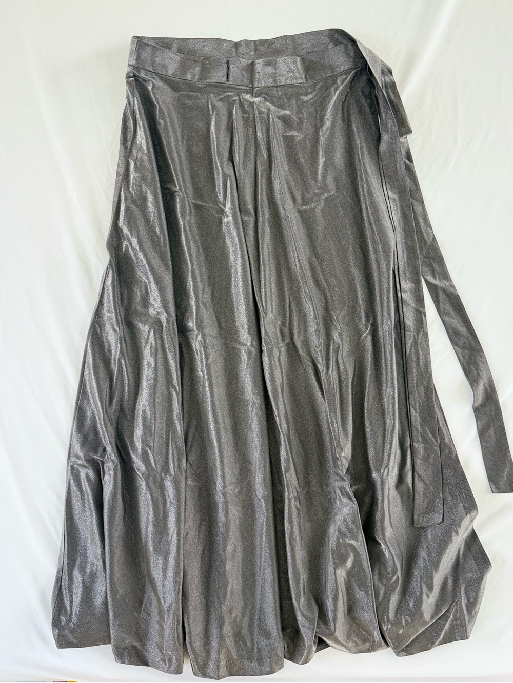 VTG Silver Grey Maxi Wrap Skirt Metallic Liquid Sheen Cyber Grunge Goth Glam